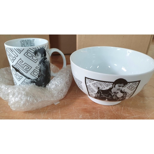 187 - Two boxes, each box containing 4 still packaged, as new, Elvis mugs & bowls (2 boxes)