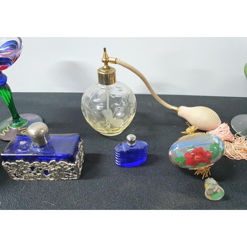 240 - Large quantity of small glass related itesm including perfume bottles and a carved Jade dragon (Qty)