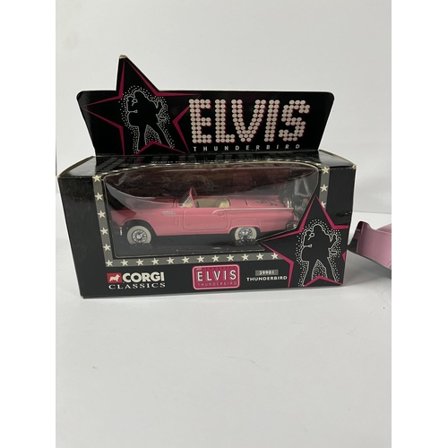 209 - Corgi Classics Elvis Thunderbird car along with Pink Cadillac Crusin with Elvis Heirloom Classic Col... 