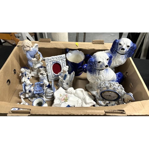 372 - Collection of blue and white pottery including Doll