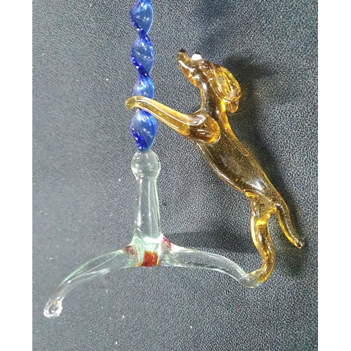 379 - Michael Knight (Hastings) glassware ornament of a dog chasing a cat up a lamp post