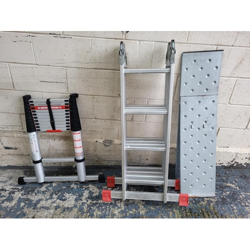 474 - Foldout Aluminium ladders together with a set of telescopic ladders and ramps (3)