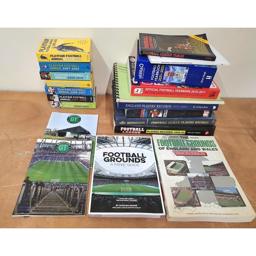 798 - Large quantity of football related books, some related to Football grounds, 7 Playfair football annu... 