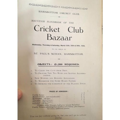 802 - Ramsbottom Cricket Club 1936 souvenir handbook of the cricket club bazaar together with East Lancash... 