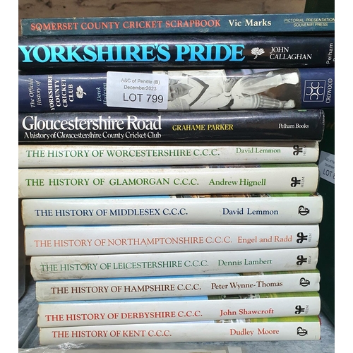 799 - English county cricket histories of books including Yorkshire, Somerset, Derbyshire Kent etc (12)