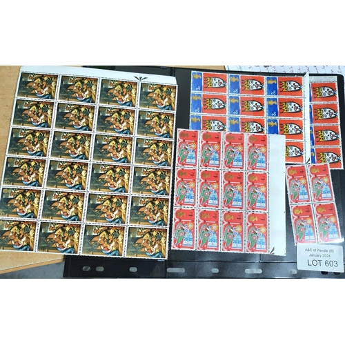 603 - Blocks of QEII pre decimal Christmas stamps, all MU including a block of 30 with side bars (Qty)