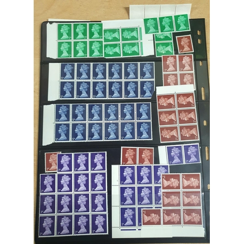 646 - Double sided sheet containing GB QEII pre-decimal Machins in blocks, strips and pairs etc, all mint ... 