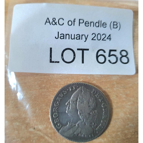 658 - George II 1757 silver sixpence