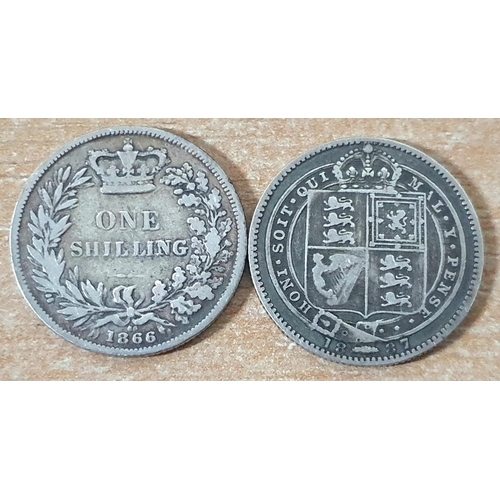 659 - Two Queen Victoria shillings, 1866 young head and a 1887 jubilee head (2)