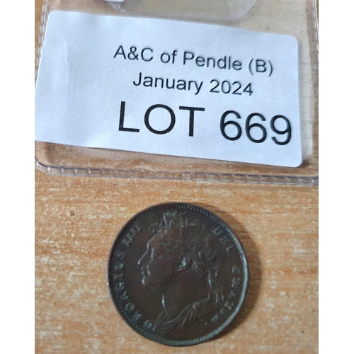 669 - George IV 1821 QUARTER FARTHING (VF)