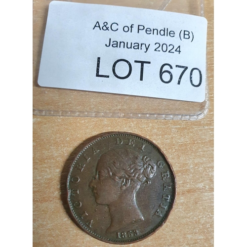 670 - QV GB 1853 HALF PENNY (VF)