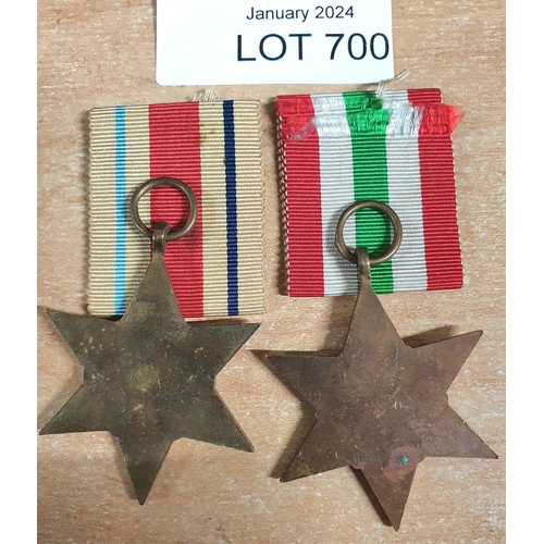 700 - WWII Africa star and Italy star medals (2)

Both blank to back