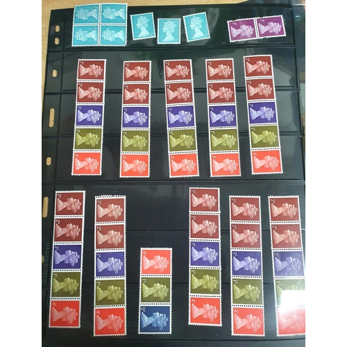 730 - Double sided sheet containing GB QEII 1969 1d olive green blocks, strips and pairs together with 196... 