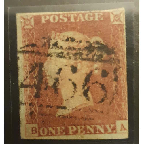 830 - British 1d penny red imperf stamp 1840s,used unmounted with good, clear 466 barrel cancelation (Boot... 