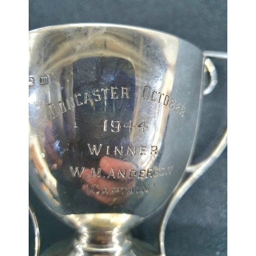 1 - Double handled Sheffield silver (made 1929) golf trophy from Doncaster golf club engraved to 1944,

... 