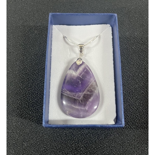 32 - Large gemstone necklace on silver chain along with large amethyst pendant on silver chain (2)