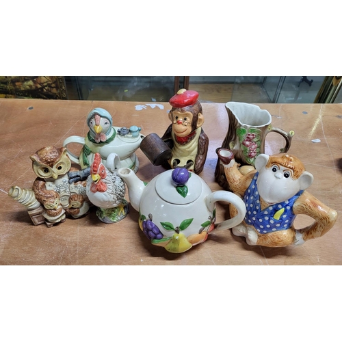 72 - Seven Novelty tea pots, mainly animal themed (7)