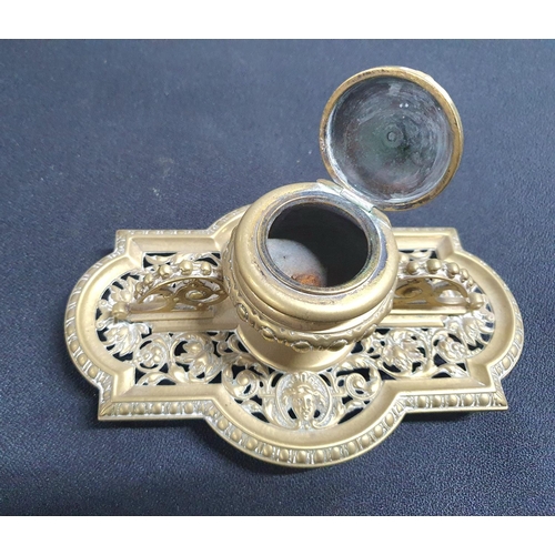 83 - Ornately cast, antique brass inkwell