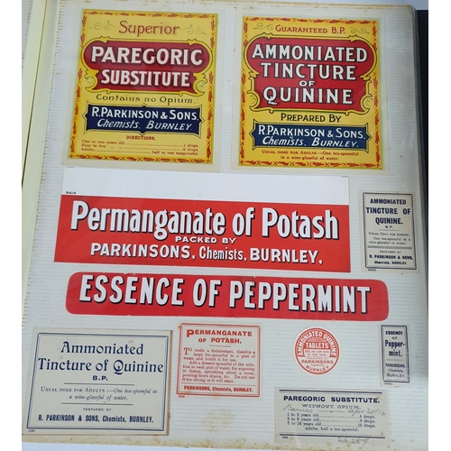 168 - Blue folder full of original, early 20thC R Parkinson of Burnley, chemists labels (Hundreds)