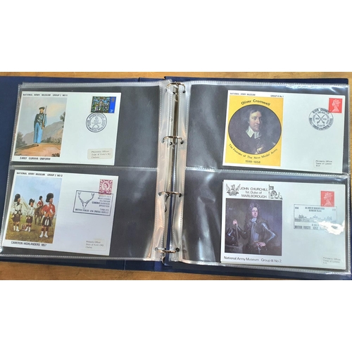 222 - Blue album containing approx 80 British Army museum 1970s unaddressed FDC with special cancelations ... 