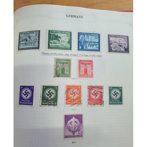 223 - Red stamp album containing world stamps early 20thC Germany and areas WWII, early Egypt, both mint a... 