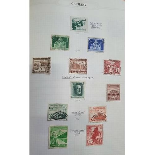 223 - Red stamp album containing world stamps early 20thC Germany and areas WWII, early Egypt, both mint a... 