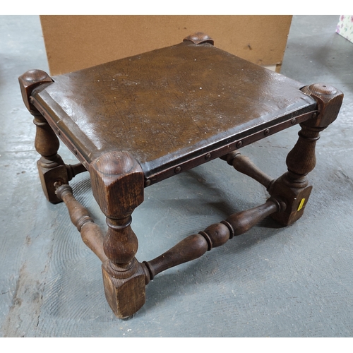 298 - Small Edwardian leather topped stool