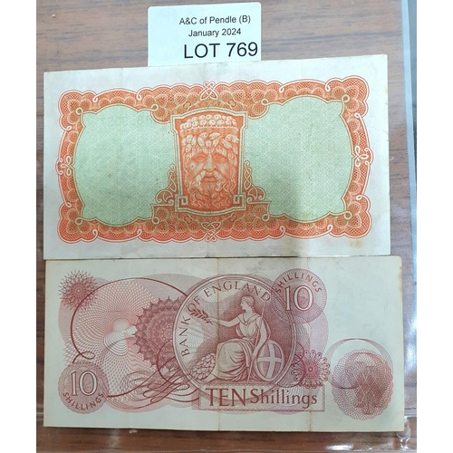 769 - GB QEII 10 shilling note together with an Irish Republic (1962-1968) 10 shilling note (2)