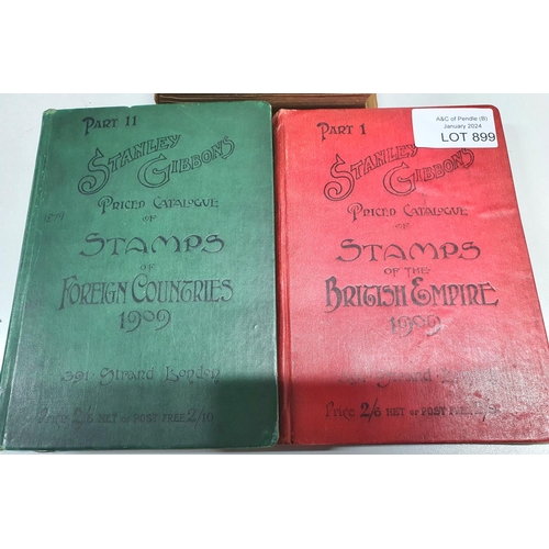 899 - Stanley Gibbons 1909 pricing books, volumes I & II together with a 1934 Stanley Gibbons catalogue (3... 