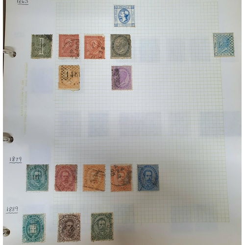 908 - Red stamp album containing many 19thC used and early 20thC used and mint stamps including a used 185... 