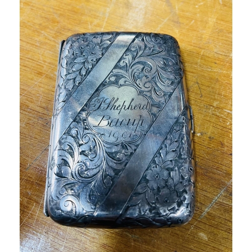 8 - Birmingham 1900 silver engraved cigarette case, engraved to a Mr Stevens of Bacup 1901,

66 grams