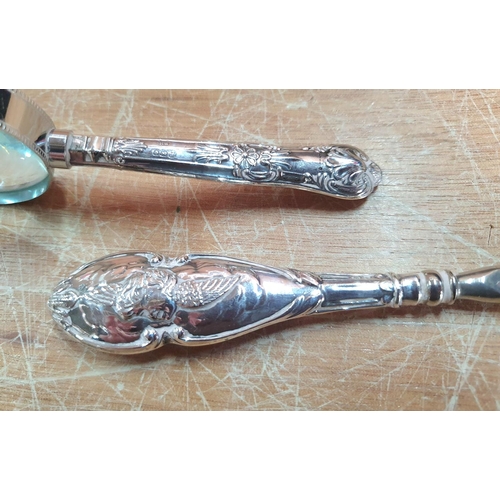 22 - Edwardian fully hallmarked silver handled eye glass and shoe-horn (2)