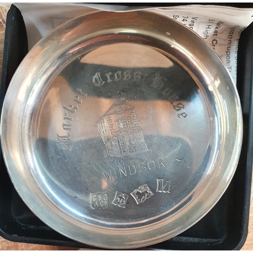 24 - Birmingham 1970 silver boxed pin dish engraved for the Market Cross House, Windsor, with original 19... 