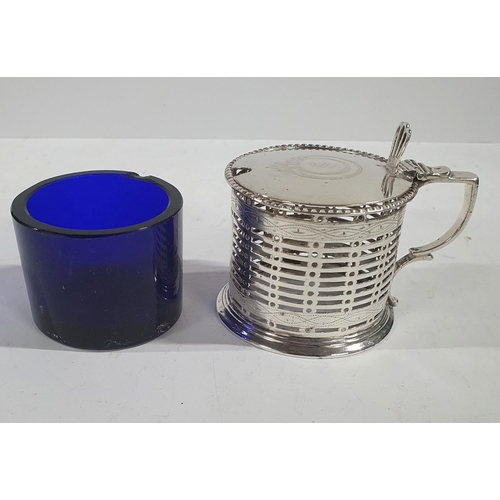 41 - British hallmarked silver mustard pot with blue liner,

96 grams silver