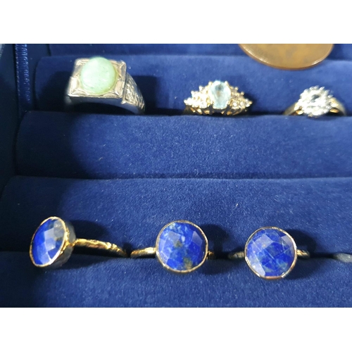 53 - Fine quality jewellery box containing silver gilt and Lapis rings etc