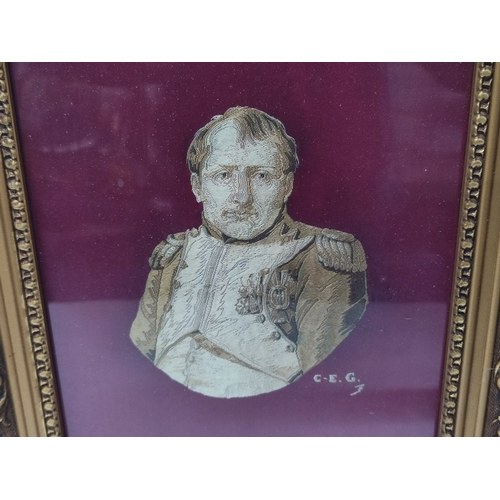 152 - A fine quality silk embroidery of Napoleon, framed and glazed