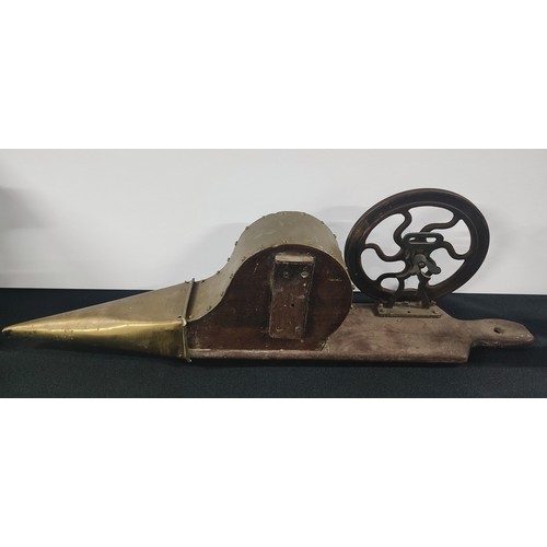 157 - Early 19thC. Brass and Mahogany mechanical peat bellows, possibly Irish