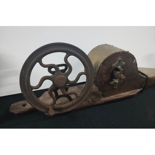 157 - Early 19thC. Brass and Mahogany mechanical peat bellows, possibly Irish