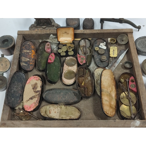 185 - Collection of antique miniature scales in cases, old Salter weighing scales, parts and weights etc. ... 