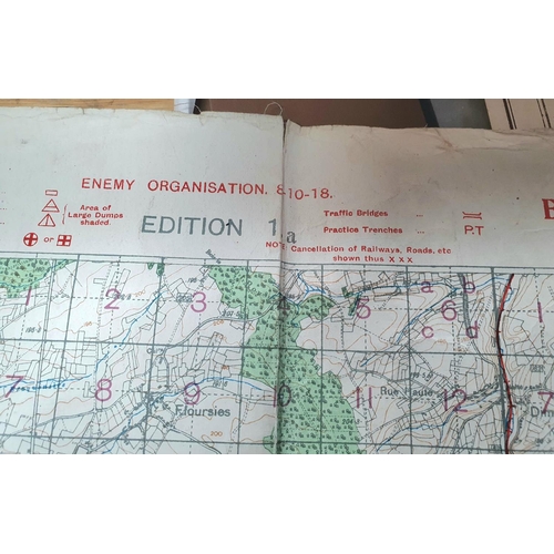 217 - WWI British military 1916 Grip-patterned map of an area at Marbaix-Avesnes near the Belgium border a... 