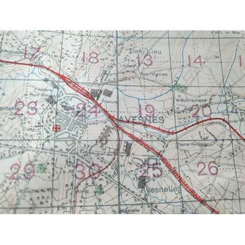 217 - WWI British military 1916 Grip-patterned map of an area at Marbaix-Avesnes near the Belgium border a... 