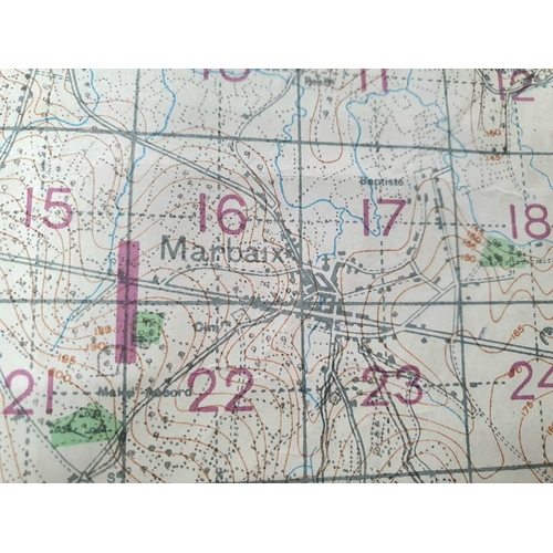 217 - WWI British military 1916 Grip-patterned map of an area at Marbaix-Avesnes near the Belgium border a... 