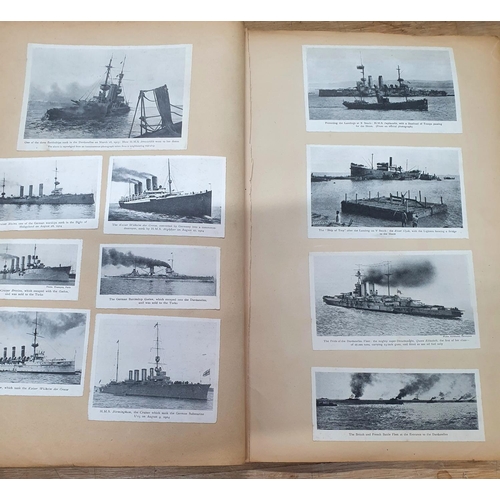 218 - WWI era scrap book containing magazine picture cut-out pictures depicting army and naval pictures (Q... 