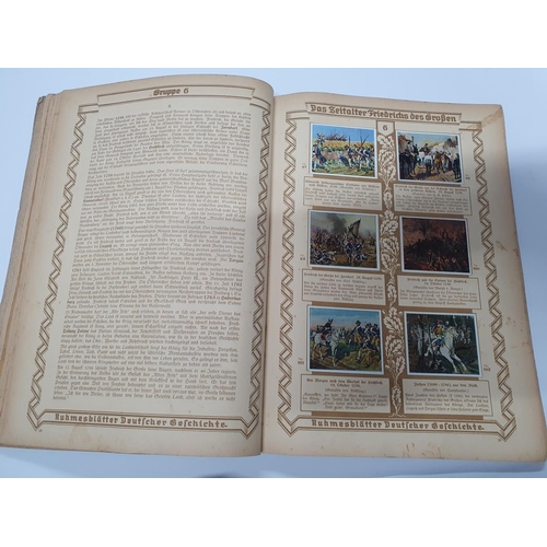 220 - German, mid 20thC, extensive cigarette or tea card album (60 pages) depicting  historic armies and b... 