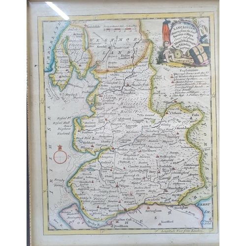 274 - Three small framed antique maps of Lancashire, one 18thC example (3)