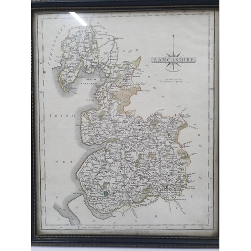 274 - Three small framed antique maps of Lancashire, one 18thC example (3)