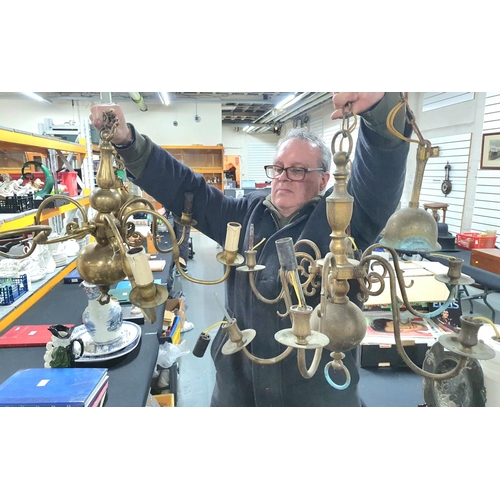 285 - Pair of early 20thC brass 6-arm ceiling lights (2)