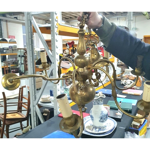 285 - Pair of early 20thC brass 6-arm ceiling lights (2)