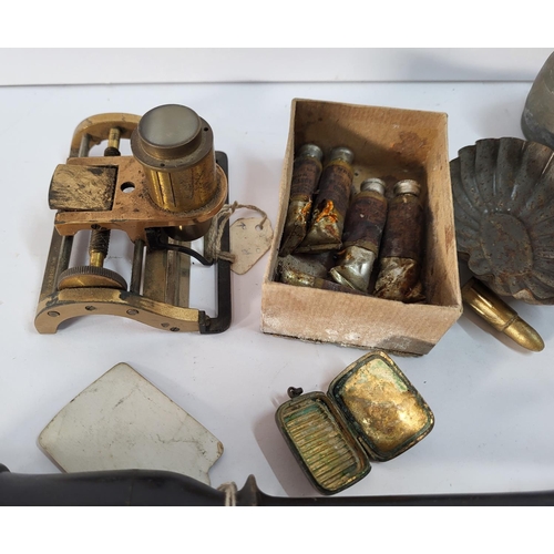 311 - Quantity of various small collectables and metalware including a Victorian needle threader, an early... 