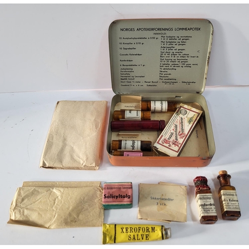 322 - Vintage, complete small mid 20thC Norweigan first aid kit